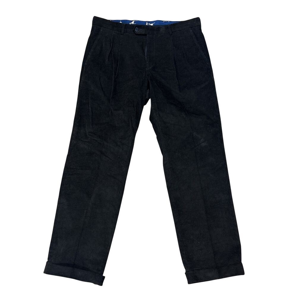 Lauren Ralph Lauren Mens Corduroy Pants 34x30 Black Pleated Horse Lined Stretch